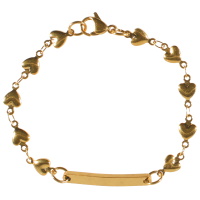 Bracelet gourmette composé d'une chaîne avec cœurs en acier doré.