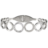 Bracelet jonc composé de cercles en acier argenté pavé en partie de strass.