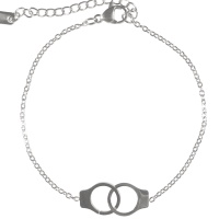Bracelet composé d'une chaîne et de menottes en acier argenté. Fermoir mousqueton avec 4 cm de rallonge.