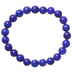 Bracelet élastique composé de perles de couleur bleue.