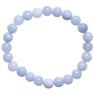 Bracelet élastique composé de perles de couleur bleue.