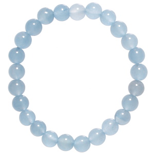 Bracelet élastique composé de perles de couleur bleue.
