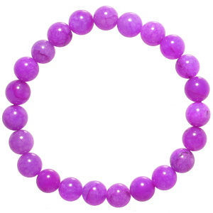 Bracelet élastique composé de perles de couleur rose fuchsia.