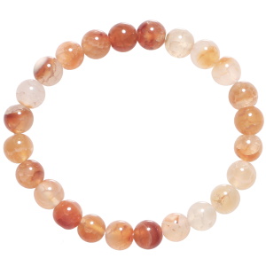 Bracelet élastique composé de perles de couleur ambre.