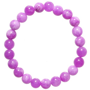 Bracelet élastique composé de perles de couleur violette.
