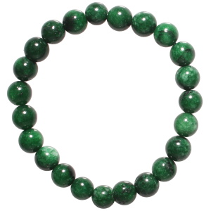 Bracelet élastique composé de perles de couleur verte.