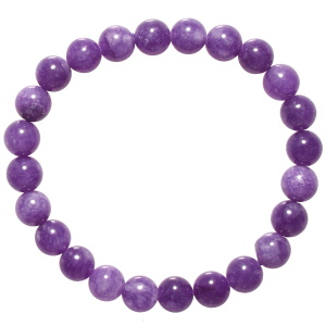 Bracelet élastique composé de perles de couleur violette.