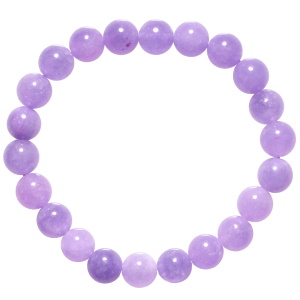 Bracelet élastique composé de perles de couleur violette.