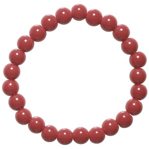 Bracelet élastique composé de perles de couleur rouge.
