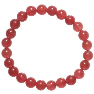 Bracelet élastique composé de perles de couleur rouge.