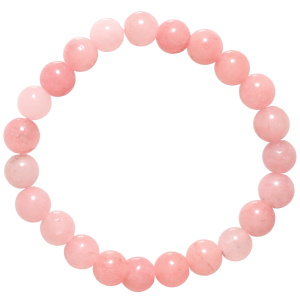 Bracelet élastique composé de perles de couleur rose.