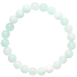 Bracelet élastique composé de perles de couleur verte.