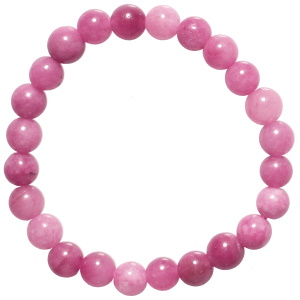 Bracelet élastique composé de perles de couleur rose.
