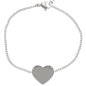 Bracelet composé d'une chaîne avec un coeur en acier argenté. Fermoir mousqueton avec 3 cm de rallonge.