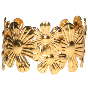 Bracelet manchette composé de fleurs en acier doré.