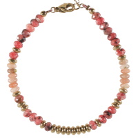 Bracelet composé d'une chaîne avec perles en acier doré et de perles en véritable pierre de rhodonite. Fermoir mousqueton avec 3 cm de rallonge.
