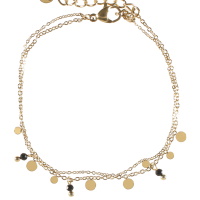 Bracelet double rangs composé d'une chaîne en acier doré et d'une chaîne avec pampilles rondes lisses en acier doré et pampilles perles en véritable pierre d'agate. Fermoir mousqueton avec 3 cm de rallonge.