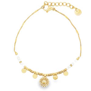 Ce bracelet chaîne en acier doré est un ajout subtil et élégant à toute collection de bijoux. La chaîne délicate est rehaussée de détails raffinés, ajoutant une touche de sophistication discrète. Parfait pour un usage quotidien ou pour compléter une tenue de soirée, ce bracelet est un symbole de goût et de raffinement. Fermoir mousqueton avec 3 cm de rallonge.