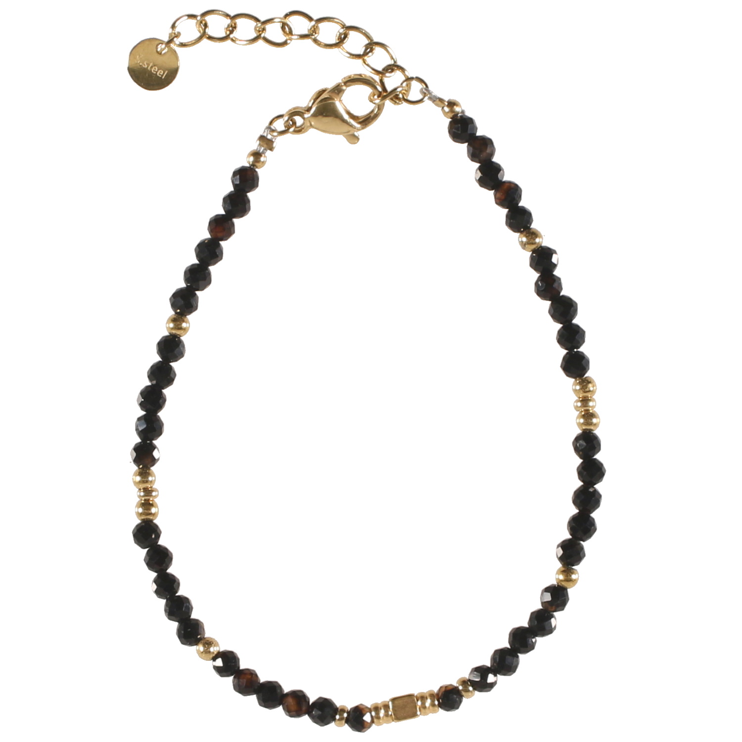 Bracelet composé de perles en véritable pierre d'agate et de perles en acier doré.<br/>Fermoir mousqueton avec 3 cm de rallonge. Perle  Adolescent Adulte Femme Fille Indémodable 