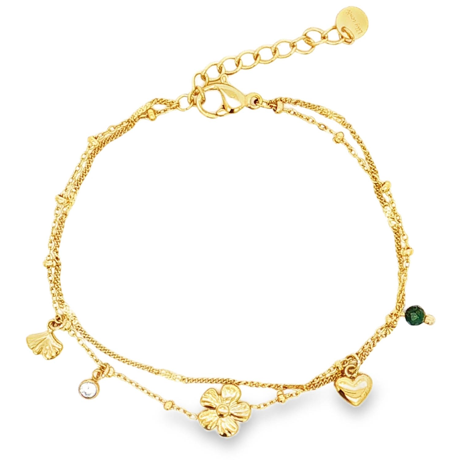 Ce bracelet chaîne en acier doré offre une élégance subtile.<br/>Son design délicat est rehaussé par une maille fine et des breloques originales, ajoutant une touche de fantaisie à ce bijou raffiné.<br/>Un accessoire parfait pour compléter votre collection de bijoux.<br/>Fermoir mousqueton avec 3 cm de rallonge. Coeur Multirangs Perle Rond Adolescent Adulte Amour Femme Fille Fleurs Indémodable Nature Ce bracelet chaîne en acier doré offre une élégance subtile.<br/>Son design délicat est rehaussé par une maille fine et des breloques originales, ajoutant une touche de fantaisie à ce bijou raffiné.<br/>Un accessoire parfait pour compléter votre collection de bijoux.<br/>Fermoir mousqueton avec 3 cm de rallonge. Coeur Multirangs Perle Rond Adolescent Adulte Amour Femme Fille Fleurs Indémodable Nature