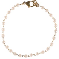 Bracelet composé d'une chaîne en acier doré et de perles d'imitation. Fermoir mousqueton avec 3 cm de rallonge.