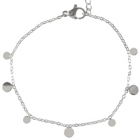 Bracelet composé d'une chaîne et de pampilles rondes en acier argenté. Fermoir mousqueton avec 3 cm de rallonge.