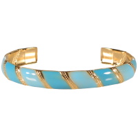 Bracelet jonc ouvert rigide en acier doré et pavé d'émail de couleur turquoise.