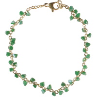 Bracelet composé d'une chaîne en acier doré et de cristaux de couleur vert. Fermoir mousqueton avec 4 cm de rallonge.