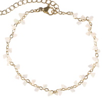 Bracelet composé d'une chaîne en acier doré et de cristaux de couleur blanc. Fermoir mousqueton avec 4 cm de rallonge.