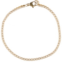 Bracelet composé d'une chaîne en acier doré sertie de perles d'imitation. Fermoir mousqueton avec 3 cm de rallonge.