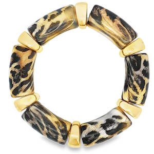 Affirmez votre style avec ce bracelet élastique à perles audacieux. Les perles aux motifs animaliers distinctifs, rehaussées d'éléments dorés brillants, offrent une touche sauvage et sophistiquée. Ce bracelet est parfait pour ajouter une note tendance et originale à toute tenue.