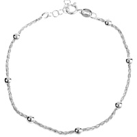 Bracelet chaîne boules en argent 925/000 rhodié. Fermoir anneau ressort avec 3 cm de rallonge.