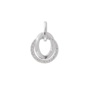Pendentif composé de deux cercles entrelacés en argent 925 rhodié dont un cercle pavé d'oxydes de zirconium blancs.