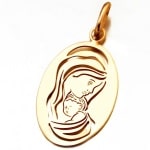 Pendentif ovale de la Vierge en plaqué or.