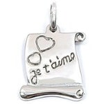 Pendentif parchemin avec cœurs et inscription je t'aime en argent 925/000 rhodié.