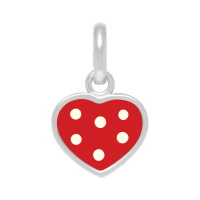 Pendentif pour enfant au motif de cœur à pois en argent 925/000 rhodié et en émail de couleur rose et blanche.