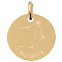 Pendentif avec motif de la constellation du signe du zodiaque Balance en plaqué or jaune 18 carats.