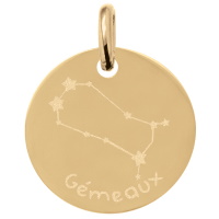 Pendentif avec motif de la constellation du signe du zodiaque Gémeaux en plaqué or jaune 18 carats.