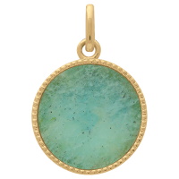 Pendentif médaille en plaqué or jaune 18 carats serti clos d'une véritable pierre d'amazonite.