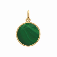 Pendentif médaille ronde en plaqué or jaune 18 carats serti d'une véritable pierre de malachite.