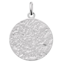 Pendentif pastille ronde surface froissée en argent 925/000 rhodié.