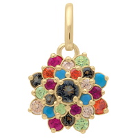 Pendentif en forme de fleur en plaqué or jaune 18 carats pavée d'oxydes de zirconium multicolores.