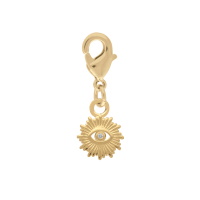 Pendentif charm's en forme d'œil dans un soleil en plaqué or jaune 18 carats serti d'un oxyde de zirconium blanc. Idéal pour bracelet ou collier chaîne.