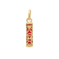 Pendentif Tiki polynésien de la sagesse en plaqué or jaune 18 carats avec un tube de corail.