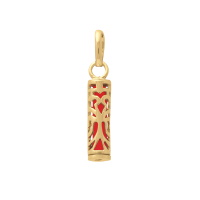 Pendentif Tiki polynésien de la force en plaqué or jaune 18 carats avec un tube de corail.