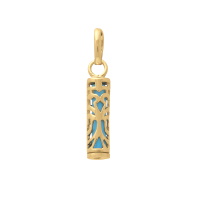 Pendentif Tiki polynésien de la force en plaqué or jaune 18 carats avec un tube de turquoise.