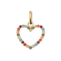 Pendentif en forme de cœur en plaqué or jaune 18 carats pavé d'oxydes de zirconium multicolore.