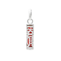 Pendentif Tiki polynésien de la sagesse en argent 925/000 recouvert de platinium (ce qui donne un effet rhodié) avec un tube de corail.