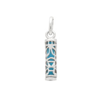 Pendentif Tiki polynésien de la sagesse en argent 925/000 recouvert de platinium (ce qui donne un effet rhodié) avec un tube de turquoise.