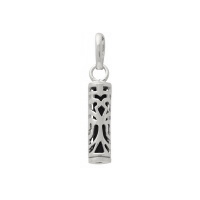 Pendentif Tiki polynésien de la force en argent 925/000 recouvert de platinium (ce qui donne un effet rhodié) avec un tube d'onyx.